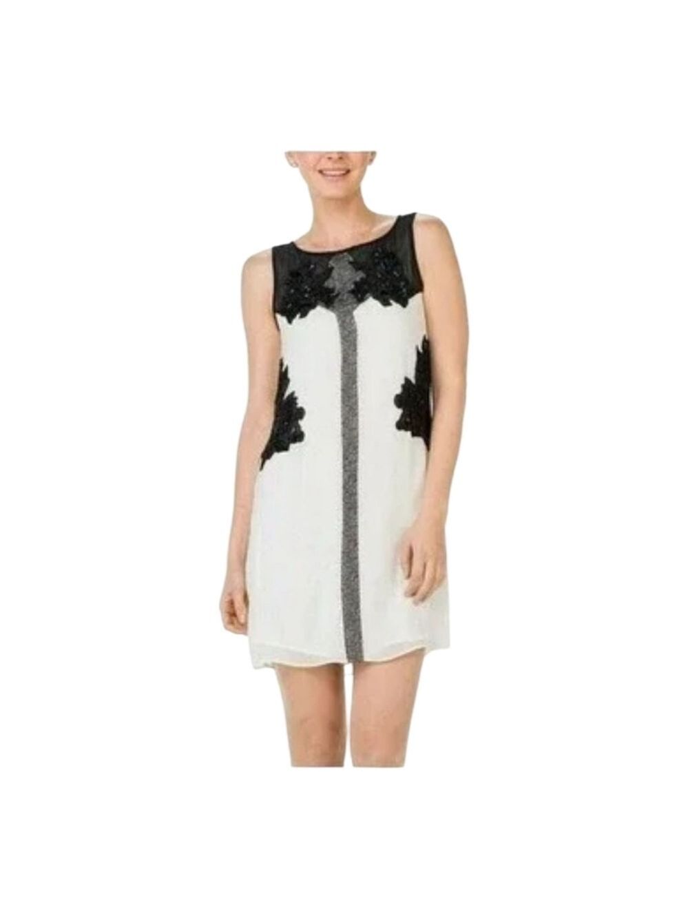 Pearl Georgina Chapman White Dress Black Beaded Sequin Applique 14